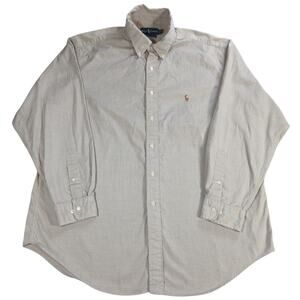 VTG Ralph Lauren Shirt Mens 17.5 34 Yarmouth Beige Oxford 100 Cotton Hong Kong